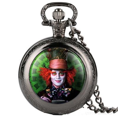 China Antique Alice in Wonderland Mad Hatter's Rabbit Drink Me Bronze Quartz Pocket Watch for Women Girls for sale