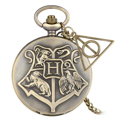 China Antique 4 Hogwarts Universities Luxury Mens Charm Pocket Watch Quartz Watches Chain Necklace Link Chain Harry Metal Steel Craft for sale