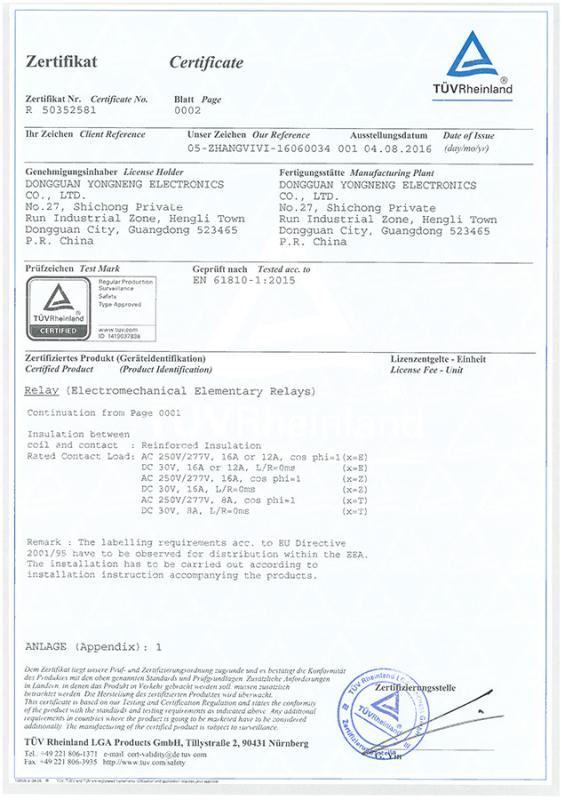 TUV mark - Dongguan Yongneng Electronics Co., Ltd.