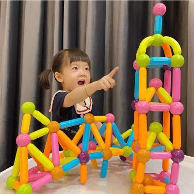 China DIY Practice Magnetic Building Sticks Block Magnet Balls and Rods Educational Kids Magnetic Building Blocks With Color Box for sale