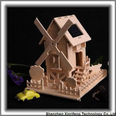 China XRF DIY Toy Kit Wooden Solar Windmill House For Kids 18*15*19cm for sale