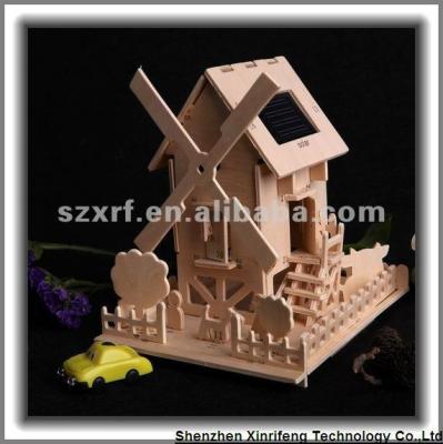 China Beech wood & XRF-064 DIY ABS Beech Wood Windmill Solar House for Kids for sale