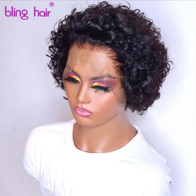 China Curly Pixie Cut Wig Human Hair Bob Short Pixie Cut Lace Curly Wig Bleached Knots Lace Frontal 13x1 Pixie Wig With Baby Hair for sale