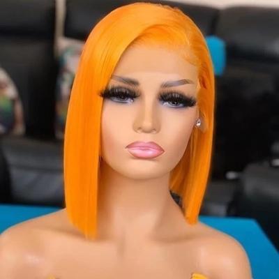 China Best Brazilian Straight Human Hair Blue Green Wigs 150% Remy Orange Blonde Pink Red Gray Colored Short Bob Cut 13X4 Bob Lace Front Wig Human for sale