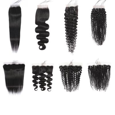 China New Design 5*5 HD Body Wave Hair Transparent Silk Frontal Closure Lace Closure, 13*4Ear To Ear Lace Closures Headband for sale