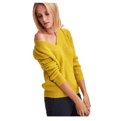 China V-Neckline Anti-pilling Solid Color Long Sheath Loose Casual Pullover Women's Cheap Off The Shoulder Sweater for sale