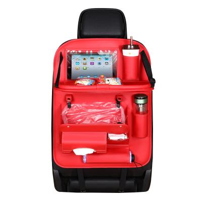 China Waterproof 6 Storage Pockets PU Leather Car Storage Organizer With Foldable Table Tray Car Back Seat Organizer for sale