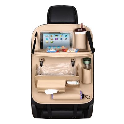 China Waterproof Dustproof Multi Pockets Hanging Front Seat Leather Organizer for SUV Car Back Seat Hanging Organizer with Garbage Bag for sale