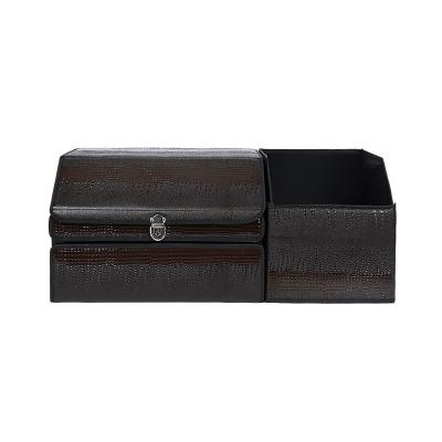 China Multifunctional Leather Car Trunk Organizer Double-Layer Car Boot Boot Organizer Waterproof Trunk Storage Box for sale