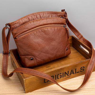 China Vintage high quality smooth and supple lightweight leather shoulder bag messenger PU crinkled leather handbags for sale