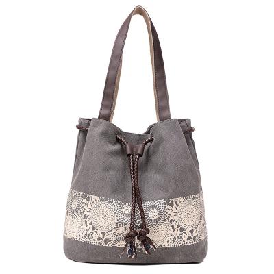 China High Quality Style Women Canvas Bohemian Hippie Handbags Ethnic Tote Bag Canvas Bucket Bag for sale