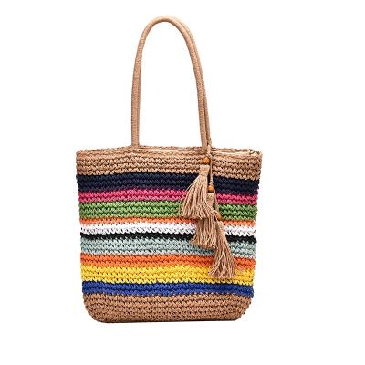 China 2020 Wholesale Women Bohemian Summer Natural Colorful Raffia Straw Bag Tassels Straw Beach Tote Bag for sale