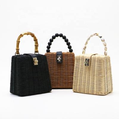 China Wholesale Eco Friendly Rattan Bag Summer High Quality Bali Rattan Box Purses Bohemian Women Bag for sale