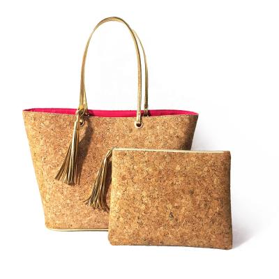 China Customized Class NATIONAL Eco Friendly Recycled Cork Tote Bag With Tassels High Vegan Cork Tote Handbag for sale