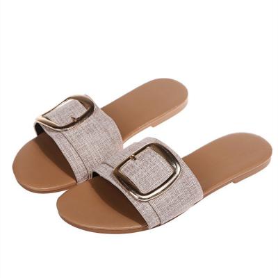 China Vintage Women Sandals Summer Beach Rubber Leather Simply Slides Sandals Flat Ladies Slippers Outdoor Sandals for sale