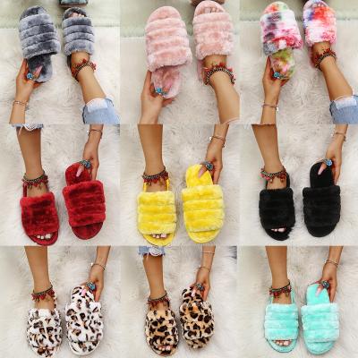 China Soft Faux Fur Slides Sandals For Women Outdoor Link Dye Slipper Colorful Sandals Slides Slippers for sale