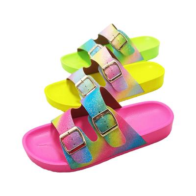 China Fashion Trend Summer Beach Jelly Rainbow PVC Women Sandals Flat Slides Slippers Sandals for sale