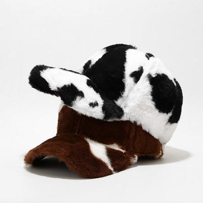 China JOINT Cute Cow Printing Furry Baseball Cap Bucket Hat For Lady for sale