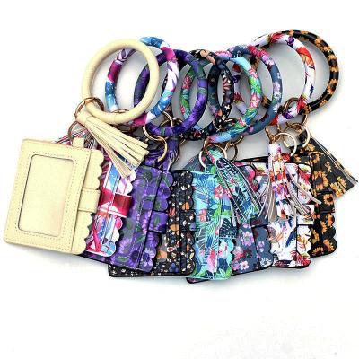 China Fashion Pattern Cute Colorful Ring Wristlet Card Holder Leather Card Holder For Lady Keychain Card Holder for sale