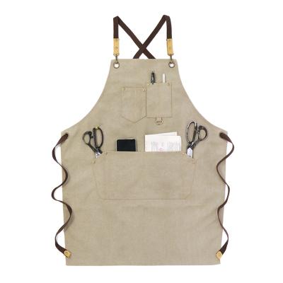 China High Quality AZO Free Washed Canvas Apron Tailor Work Bartender Apron With Multifunction Pocket for sale