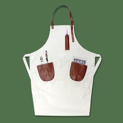 China Wholesale pure white two types of cleaning leather strap and canvas apron pocket for sale