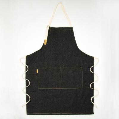 China Eco-Friendly Cotton Apron Black Pure Cotton Denim Apron Custom Logo Bartender Apron for sale