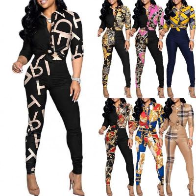 China New hot sale QUICK DRY women fall set clothes printing long sleeve shirt women's two piece set clothing 2022 for sale