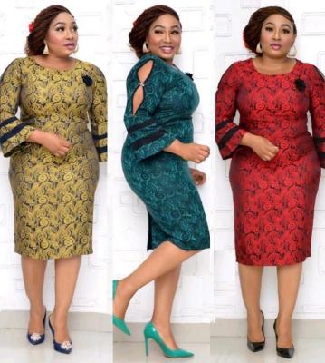 China 2022 Viable New Arrival Africa Women Clothes 2XL-6XL Plus Size Floral Print Casual Midi Dresses China Wholesale for sale