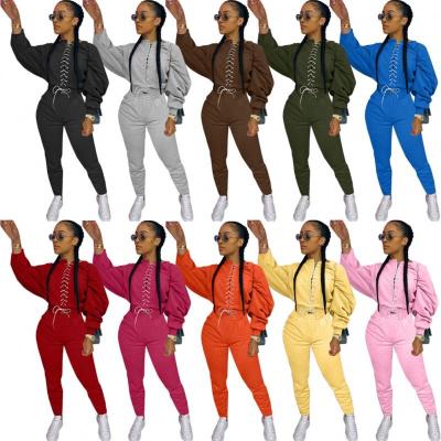 China F113 viable 2022 autumn winter fashion casual women's hoodie pants two-piece set sweatpants for sale