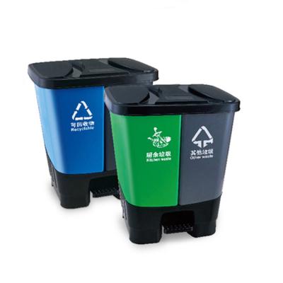 China Sustainable HDPE 40 Liter Classified Plastic Double Pedal Bin for sale