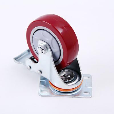 China swivel & Rigid Adjustable Red PVC Caster Wheel Swivel With Brakes 75mm for sale