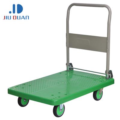 China Portable Heavy Duty Industrial Steel Hand Truck Foldable Cart Storage Hand Truck with Four Rubber Wheels for sale