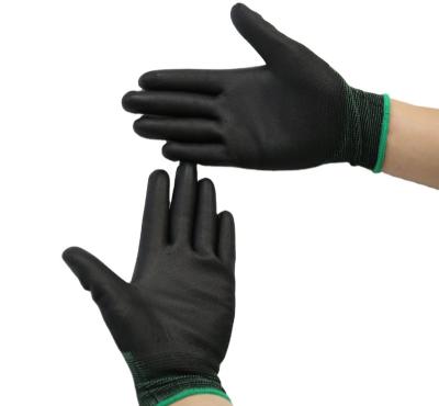 China High Quality Breathable Anti-Slip Wear Resistant Black PU Palm Fit PU Coated Palm Gloves Work Gloves for sale