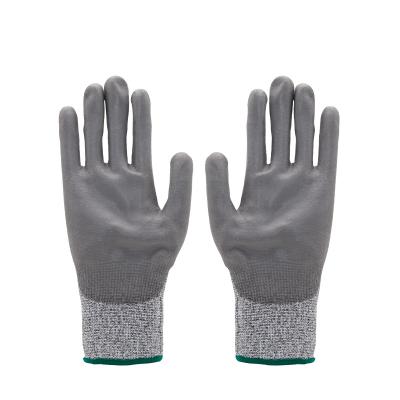 China heavy duty cut & puncture resistant HPPE cut resistant CE level 5 cheap PU palm coating anti-cut gloves for sale