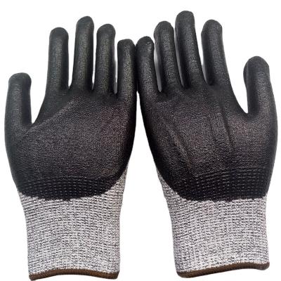 China Wear-Resistant and Oil-Resistant Cut Resistant Glove Safety Working HPPE Fiberglass Spandex Scratching Smooth Palm Nitrile Coated Work Gloves for sale