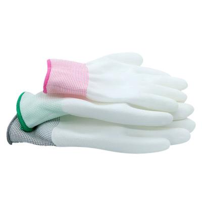 China PU Palm Fit Industry Workshop Hand Protective Safety Anti-Slip Knitted Palm Polyester Coated Work Gloves for sale