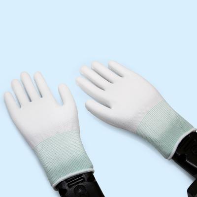 China PU Palm Fit Wholesale Industry Work Gloves PU Coating 13g Polyester Protective Non-Slip Knitting Gloves White Glove for sale