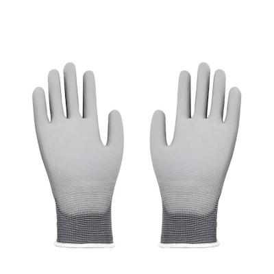 China PU Palm Fitted High Levels Dexterity Hand Protection Factory Work Safety Palm Fitted Gray Pu Coated Knitting Gloves for sale