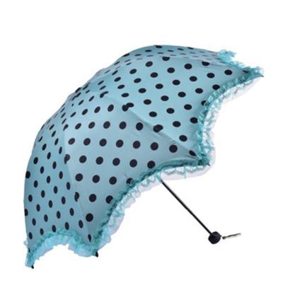 China Buy China Stylish Domed Umbrella Speed ​​Back Bulk Umbrella For Lady Polka Dot Lace Ruffle Parasol 3 Times Umbrella for sale