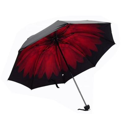 China Special Customized Black Outdoor Three Fold Umbrella Sun Umbrella And Red Color Indoor Umbrella Anti UV Advertising for sale