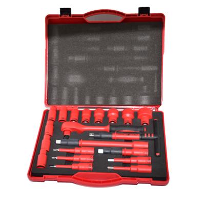 China 20PCS VDE Insulated 1000V Insulated Tools 1/2 Ratchets Wrench Socket Sets T-Handle Extensions Hex Sockets High Voltage Resistant Bits for sale