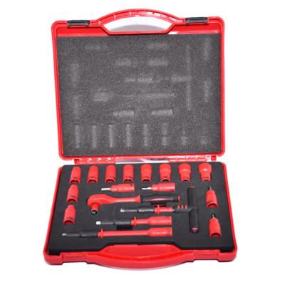 China 18PCS VDE Insulated 1000V Insulated Tools 1/4 Set Ratchets Wrench Sockets T-Handle Extensions Hex High Voltage Resistant Bit Sockets for sale