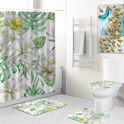 China Modern Ready To Ship Custom Design Summer Design Custom Bathroom Shower Curtain Set for sale