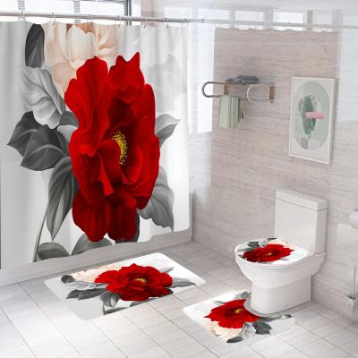 China Waterproof Bathroom Sets With Shower Curtain And Covers Flower Designers Shower Curtain Set for sale