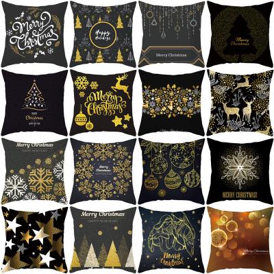 China Anti-bacteria Christmas 45x45 cm 18x18 inches Printed Canvas Material Black Cushion Covers Home Decor Tile for sale