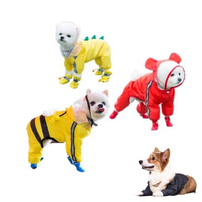 China Stocked Cute Pet Dog Raincoat Rain Jacket Full Body Coverage with Hat Reflective Night Light Strip Double Layered Waterproof Rain Jacket for sale