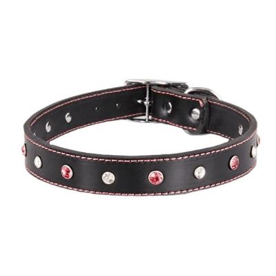 China Padded dog collar Pet products Svarovskie Crystal Bling Soft Padded Stylish Dog Collar Made On Genuine Leather pet accessories for sale