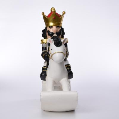 China Best Resin Christmas Gift To Buy King Ride A Rooster-Horse Resin Santa Doll Nutcracker Statue for sale