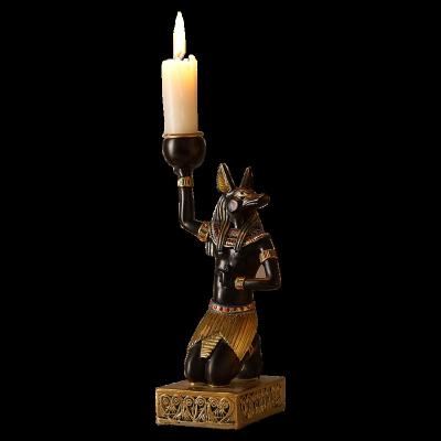 China Figurine Home Ancient Egyptian Desktop Craft Candlestick Gold Candle Holders Decoration Dog God Anubis Sphinx Goddess Home Gifts for sale