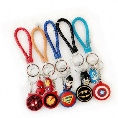 China 3D Simulation PVC Cartoon Marvel Avengers Superhero Keychains Iron Man Spider Man Key Ring Kids Schoolbag Pendant Gift for sale